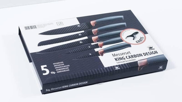 KING Messer-Set mit Sparspäler, in Carbon-Optik, Schwarz/Roségold, 6-teilig