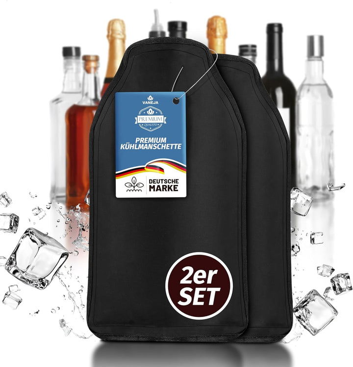 Flaschenkühler 2er Set – Kühlmanschette für Wein, Sekt &amp; Champagner | Flexible Gel-Kühlmanschetten f