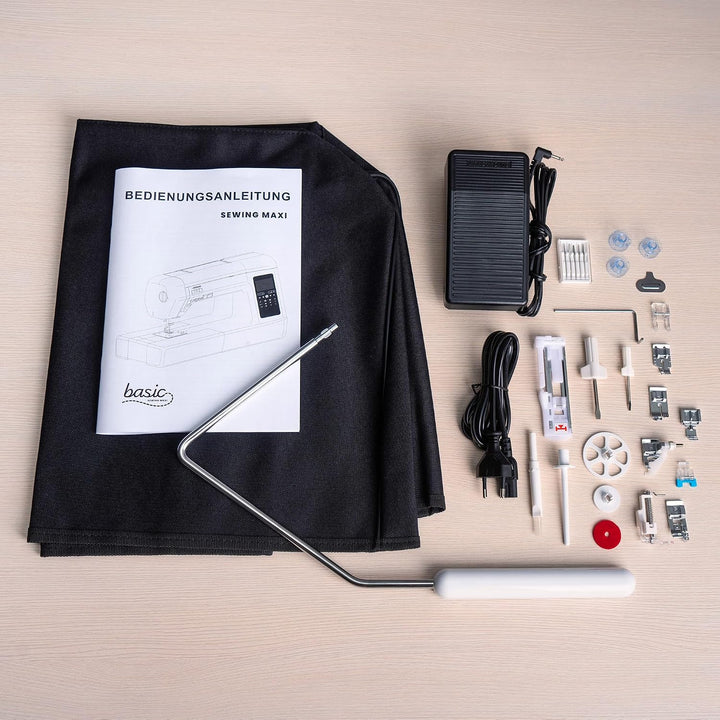 Nähwelt Flach Basic Sewing Maxi Computer-Nähmaschine – Langarm Nähmaschine mit 30 cm Durchlass, 200