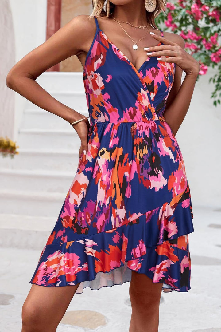 ULTRANICE Damen Sommerkleider Blumenmuster Kleid V-Ausschnitt Strandkleid Verstellbaren Spaghettiträ