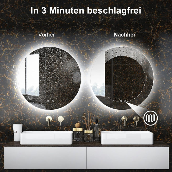 Trintion LED Spiegel Bad mit Beleuchtung 50 cm Rund – Touch-Schalter, Beschlagfrei, Dimmbar – Badezi