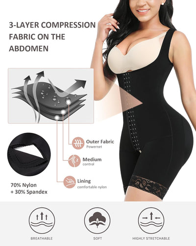 FeelinGirl Damen Formende Bodys Bauch Weg Shapewear mit 3 Reihen Haken Figurformender mit Breite Sch