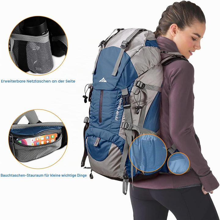 Loowoko Wanderrucksack 50L mit Regenschutz, Camping Rucksack Trekking Tasche für Outdoor, Männer & F