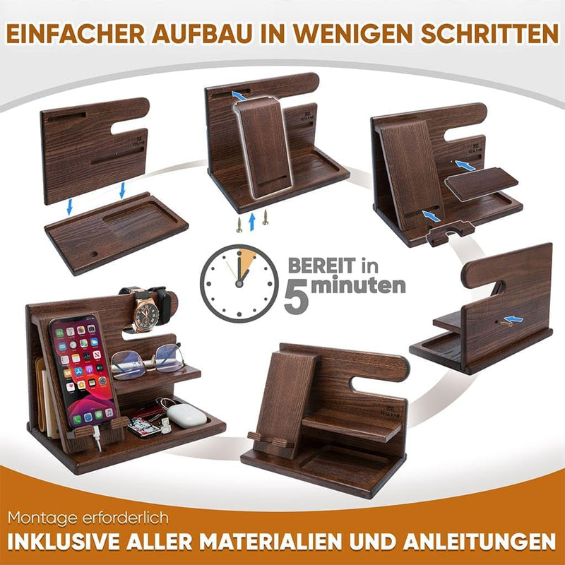 TESLYAR Holz Telefon Dockingstation Männer - Schreibtisch Organizer Holz, Handy & Schlüssel Organize