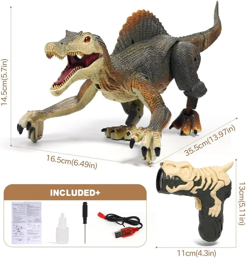 FRUSE Fernbedienung Dinosaurier Spielzeug,Dino Ferngesteuert mit Licht Verfolgung,Sprühnebel,Wiedera