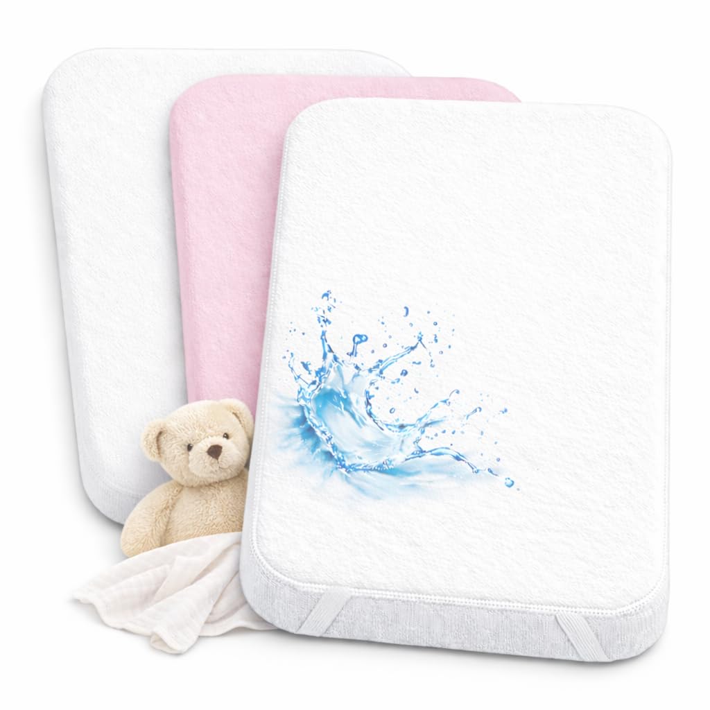 Lovely Hippo 2X Spannbettlaken 50x83 cm 100% Baumwolle + 1X Matratzenschoner 100% wasserfest - 3er S