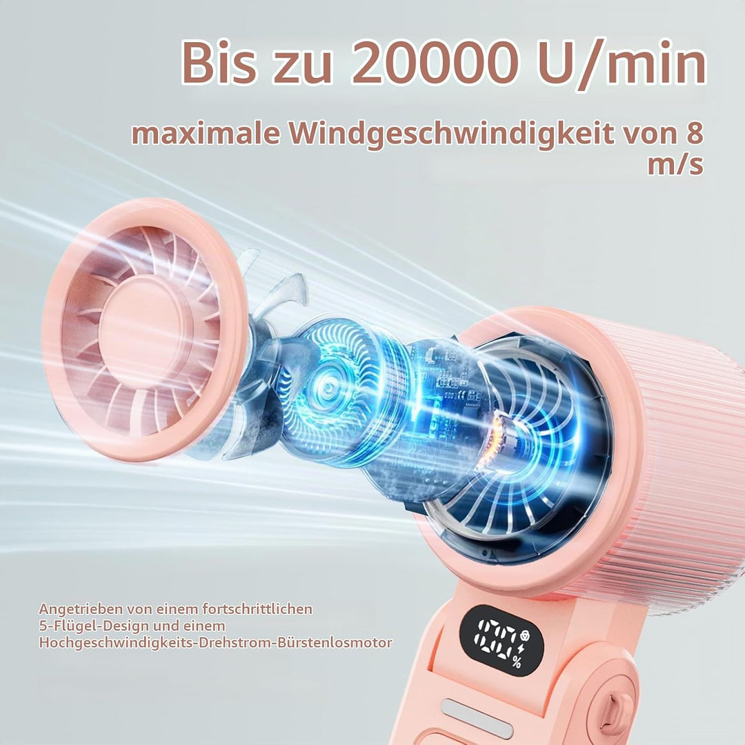 Handventilator Tragbarer Mini Ventilator mit 100 Stufen, USB Ventilator Wiederaufladbarer Akku, 3-in
