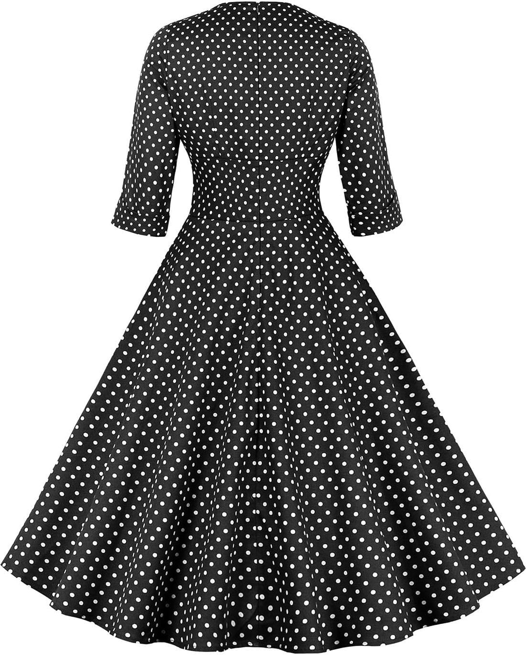 AXOE Damen 60er Jahre Kleid Cocktailkleid Abendkleid mit 3/4 Ärmel S Schwarz Polka Dots, S Schwarz P