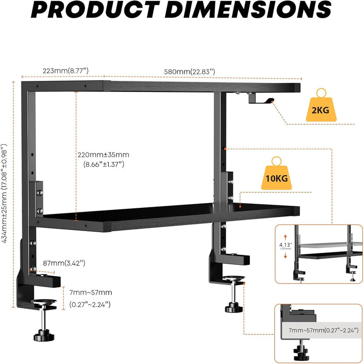 PUTORSEN 24-Zoll Clamp-on Schreibtisch Organizer - 2 Tier Schreibtisch Regal DIY Regal unter Schreib
