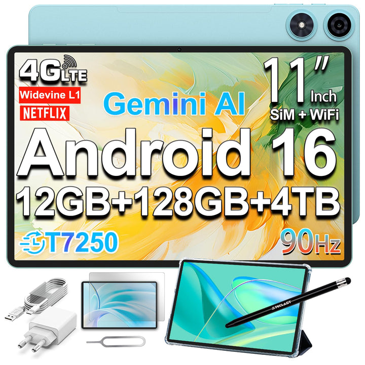 TECLAST P50 Android 16 Tablet 11 Zoll Gemini AI, 90Hz Display, T7250 Octa Core Gaming, 4G LTE Dual S