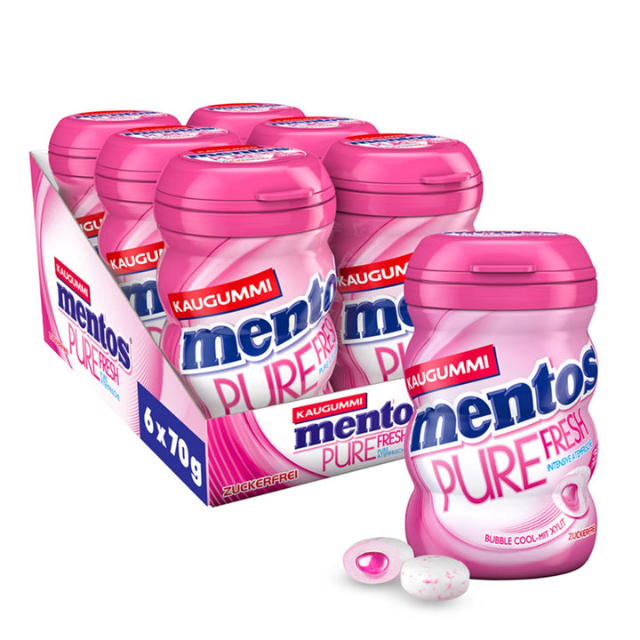 Mentos Kaugummi Pure Fresh Bubble Cool, 6 Boxen zuckerfreie Chewing Gum Dragees mit Frucht-Geschmack