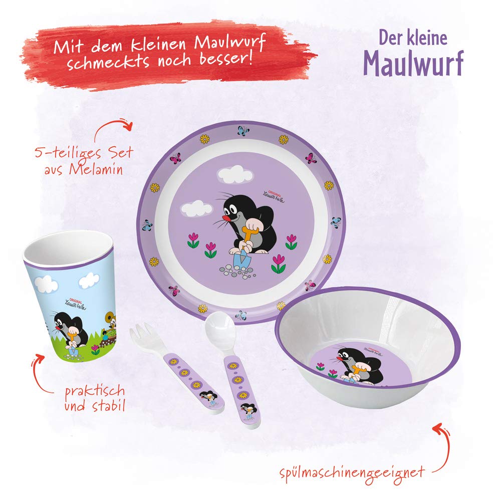 Trötsch Sandmännchen Kindergeschirr Set 5 teilig: aus Melamin mit Geschenkverpackung, Literaturbeila