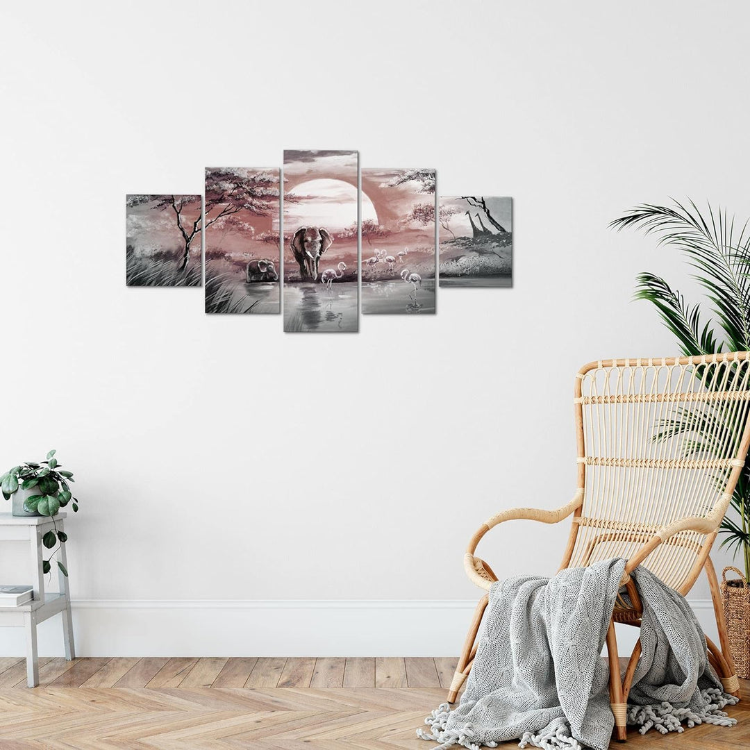 Runa Art Wandbilder Afrika Elefant 5 Teilig Bild auf Vlies Leinwand Deko Wohnzimmer Schlafzimmer Son