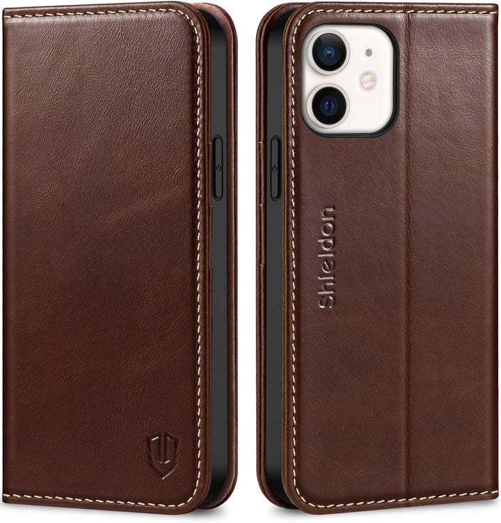 SHIELDON Hülle für iPhone 12 /iPhone 12 Pro Schutzhülle [Echtleder] [RFID-Sperre] [Lifetime Garantie