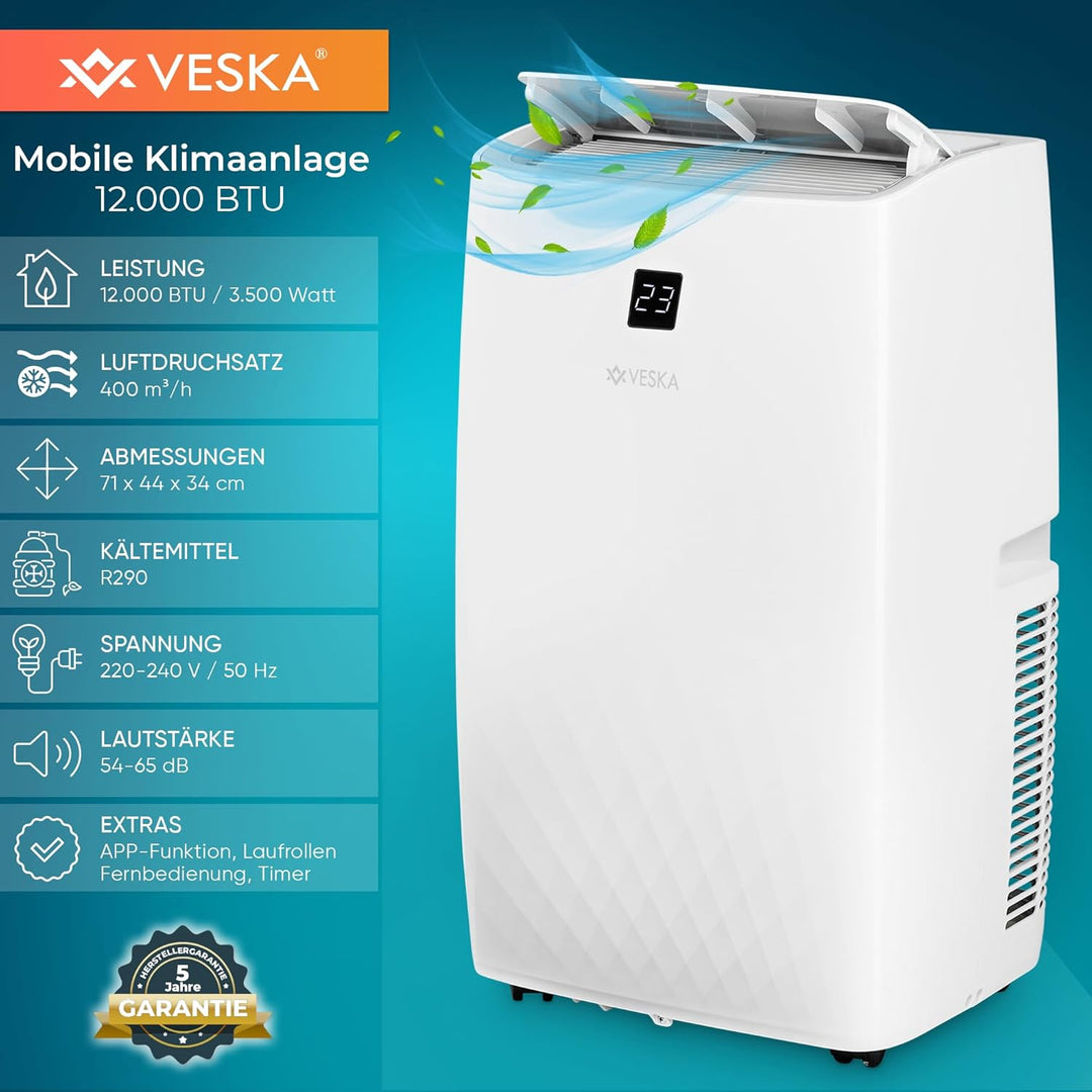 Klimaanlage Mobil 12000 BTU/h (3.500 Watt) - Mobiles Klimagerät 4in1 mit WiFi/App Monoblock Kältemit