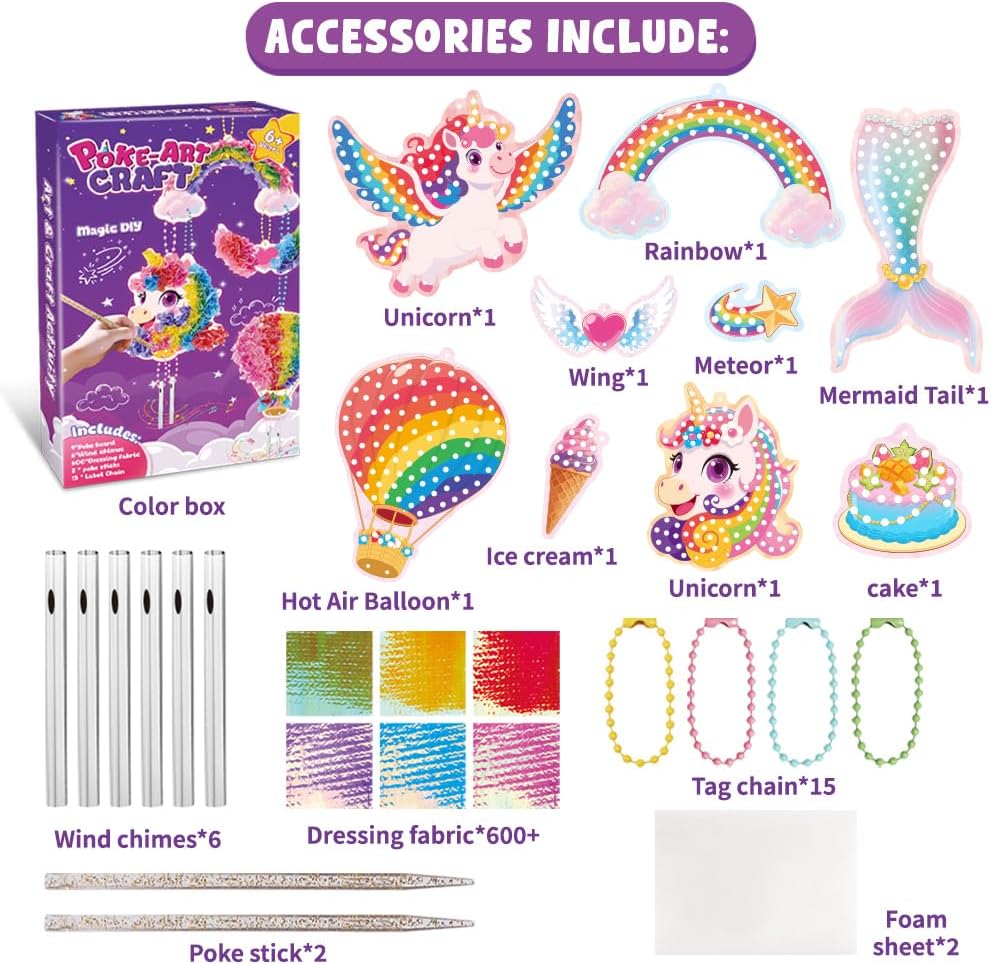 JOYVOVO Poke Art Bastelset Mädchen ab 6 Jahre, Einhorn DIY Kreativset mit 9 Mustern & 600+ Stoffen,