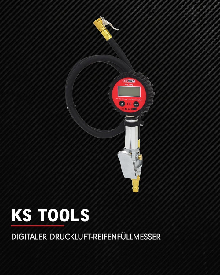 KS Tools Reifendruckprüfer digital 515.1970 0-14 Bar I Druckluft-Reifendruckfüller mit Manometer mit