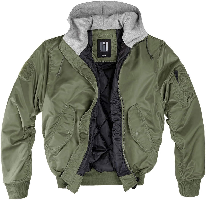 bw-online-shop MA-1 Hooded Bomberjacke Herren Jacke mit Kapuze XL Oliv/Grau, XL Oliv/Grau