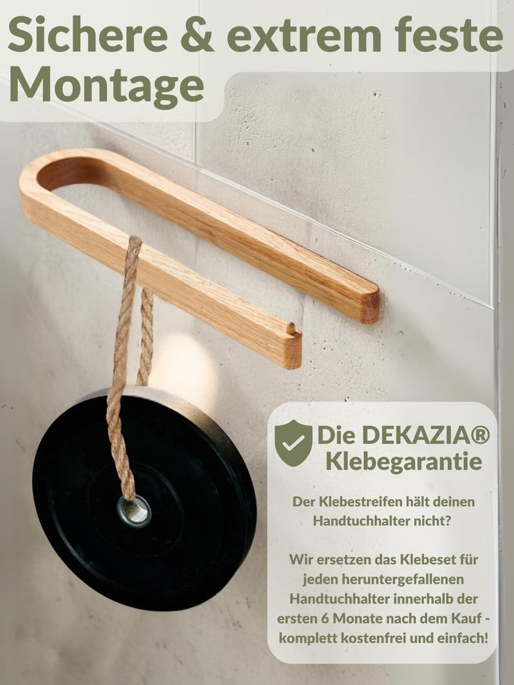 DEKAZIA® Handtuchhalter Holz Wand | Handtuchhalter ohne Bohren Holz | Handtuchstange aus nachhaltige