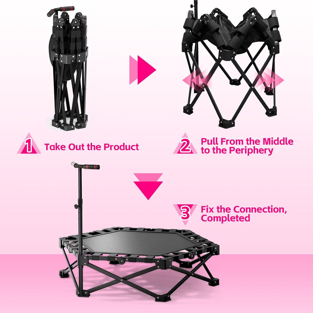 Trampolin Indoor Klappbar, mit Verstellbarem Griff, Trampolin für Jumping Fitness, Einfach zu Organi