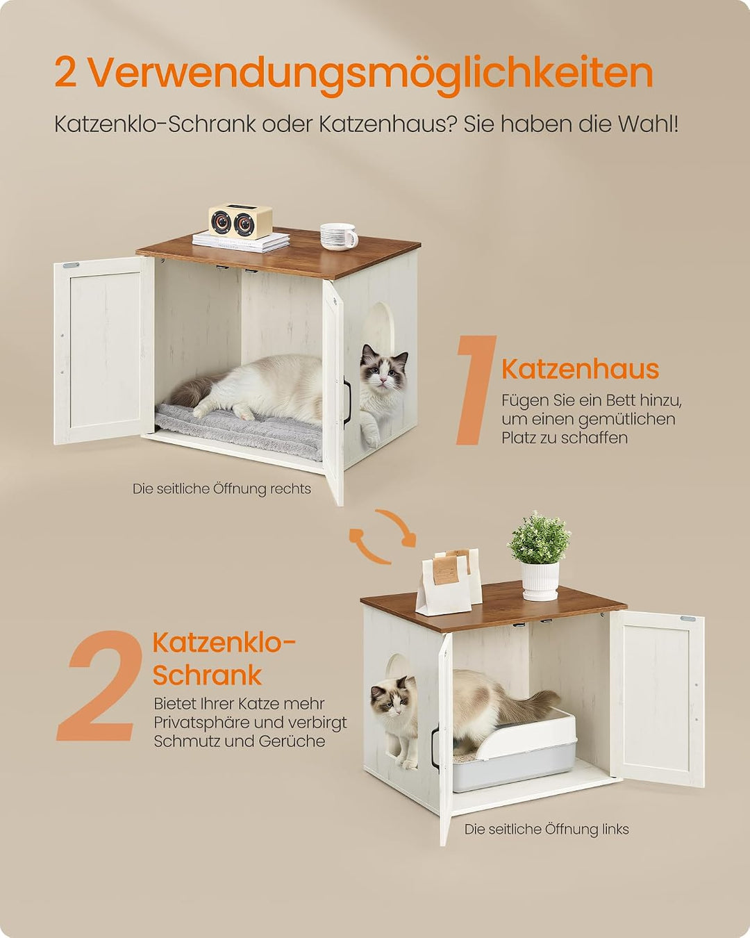 Feandrea Katzenhaus, Katzenklo-Schrank, versteckte Katzentoilette, Beistelltisch, für Haustiere im I