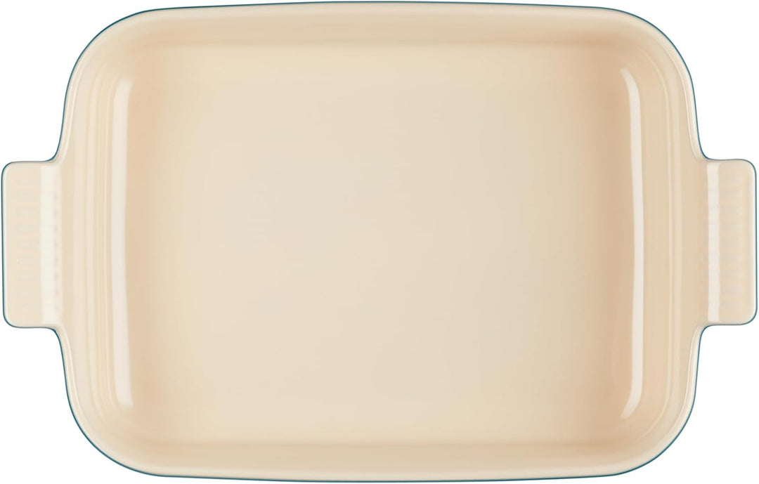 Le Creuset Rechteckige Auflaufform Tradition aus Steinzeug, 32 cm, 2.31 kg, Deep Teal, 7110232642000