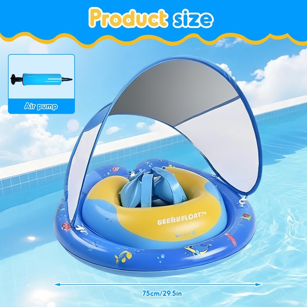 Baby Schwimmring, Schwimmring Baby mit UPF50+ Abnehmbarem Sonnendach, Kleinkind Pool Schwimmring mit
