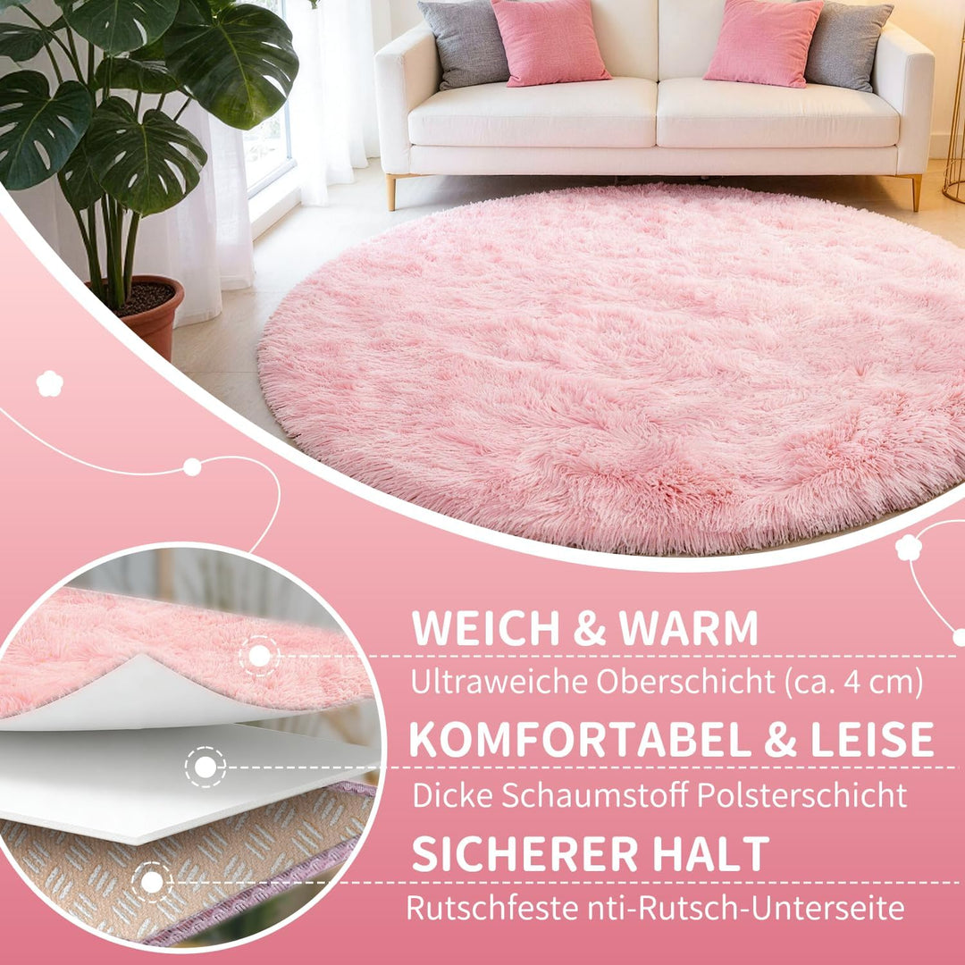 VOFUSHON Schlafzimmer Shaggy Plüsch runden Teppich Bunte Batik Faux Flauschiger Samt Moderne Innente