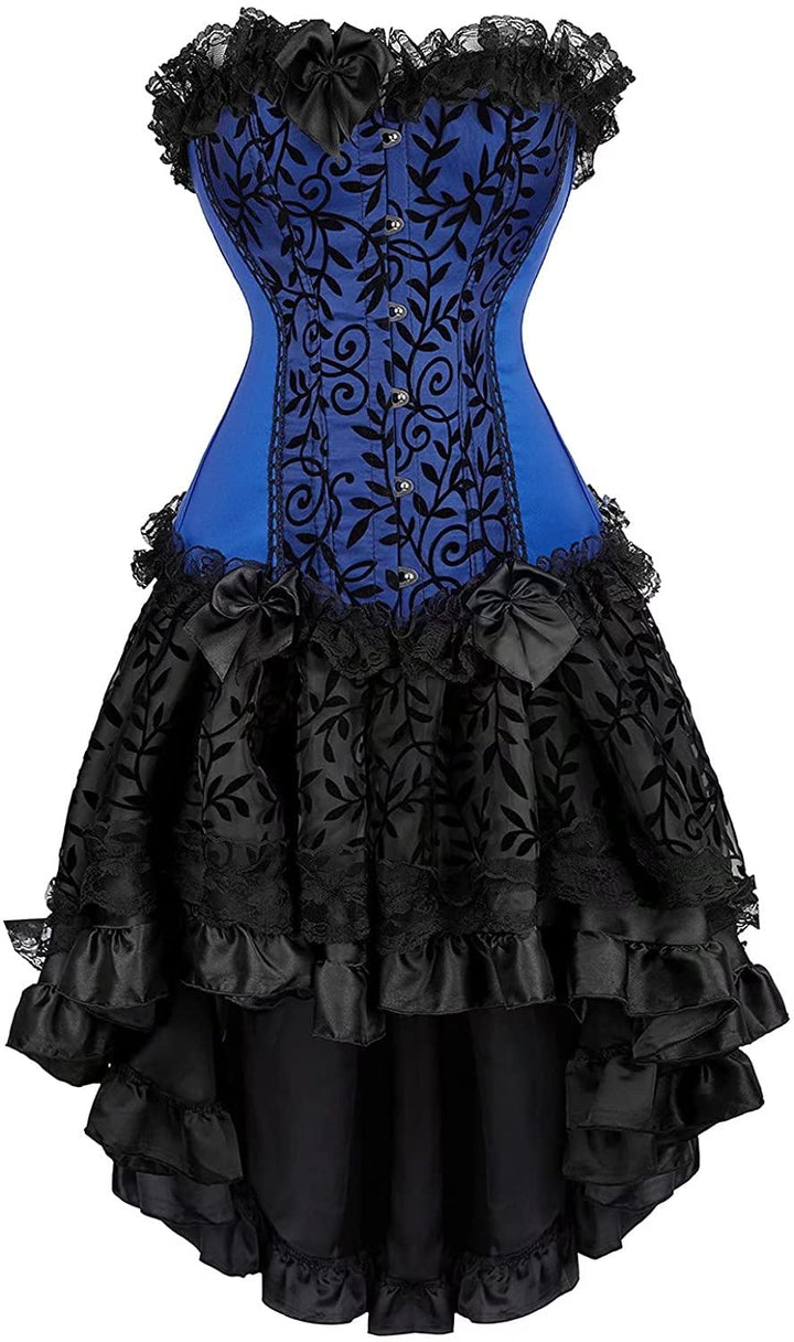 Corsage Korsett Kleid CorsagenKleid Rock Spitzen Schnüren Gothic Halloween XS Blueblack, XS Blueblac