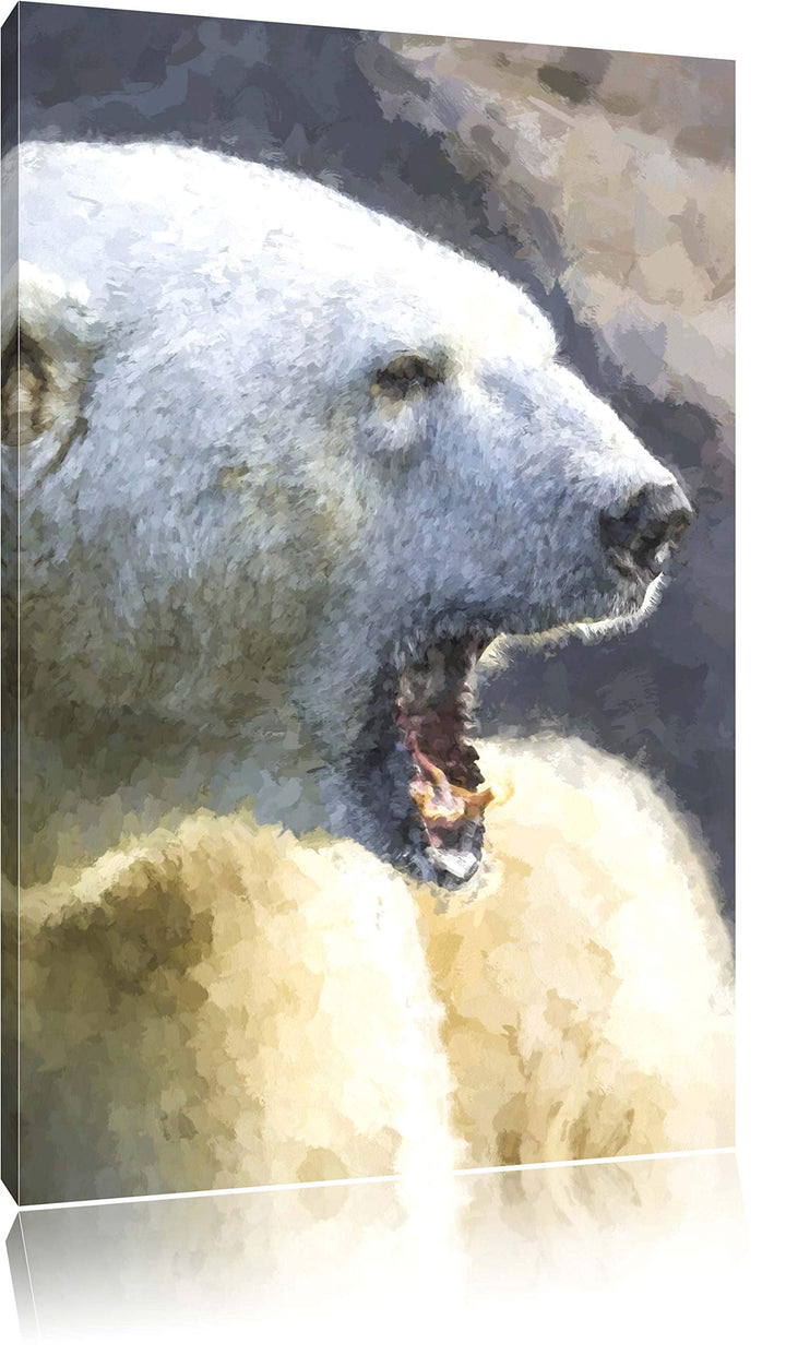 brüllender Eisbär Deluxe Format: 100x70 cm auf Leinwand, XXL riesige Bilder fertig gerahmt mit Keilr