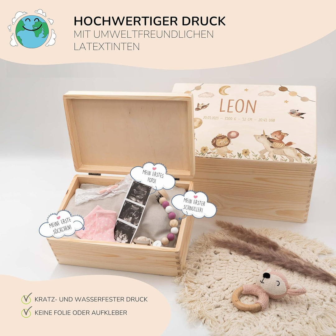 KIDSMOOD - Erinnerungsbox Baby, personalisierte Holzkiste mit Deckel, Ideal zur Aufbewahrung von Eri