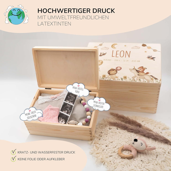 KIDSMOOD - Erinnerungsbox Baby, personalisierte Holzkiste mit Deckel, Ideal zur Aufbewahrung von Eri