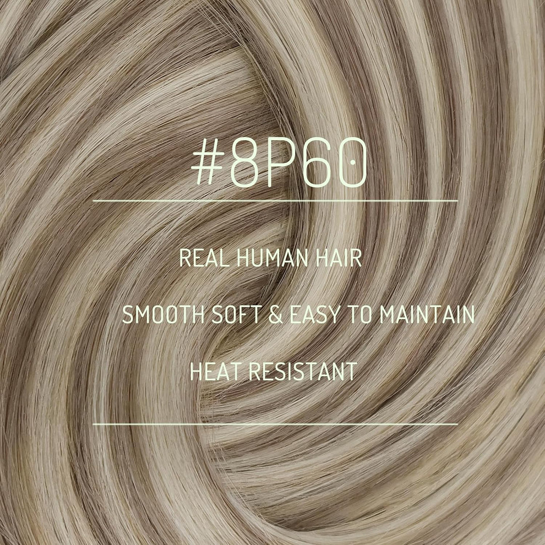 RUNATURE Echthaar Extensions Clip in Aschbraun mit Platinblond Menschliches Haarextensions Clip Seid