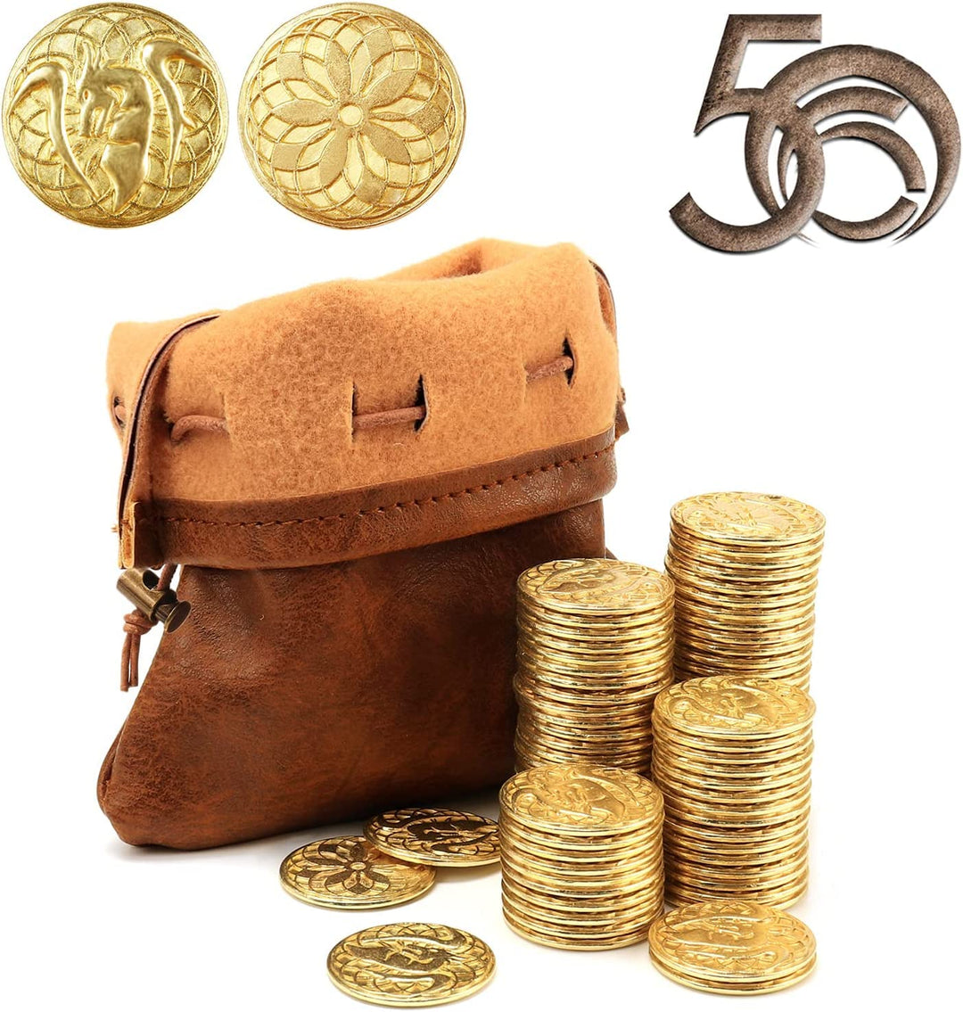 Byhoo, Fantasy-Set mit DND-Metallmünzen und Ledertasche, der neuartige Spielmarkenschatz für Brettsp