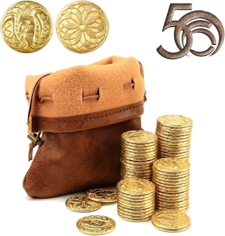 Byhoo, Fantasy-Set mit DND-Metallmünzen und Ledertasche, der neuartige Spielmarkenschatz für Brettsp