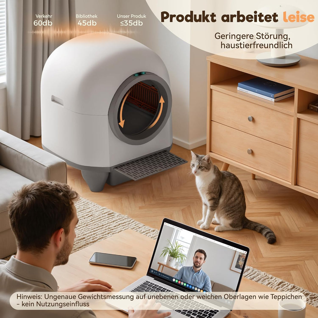 JUMMICO Selbstreinigende Katzentoilette, 90 Liter,XXL katzenklo selbstreinigend, APP-gesteuert, Deso