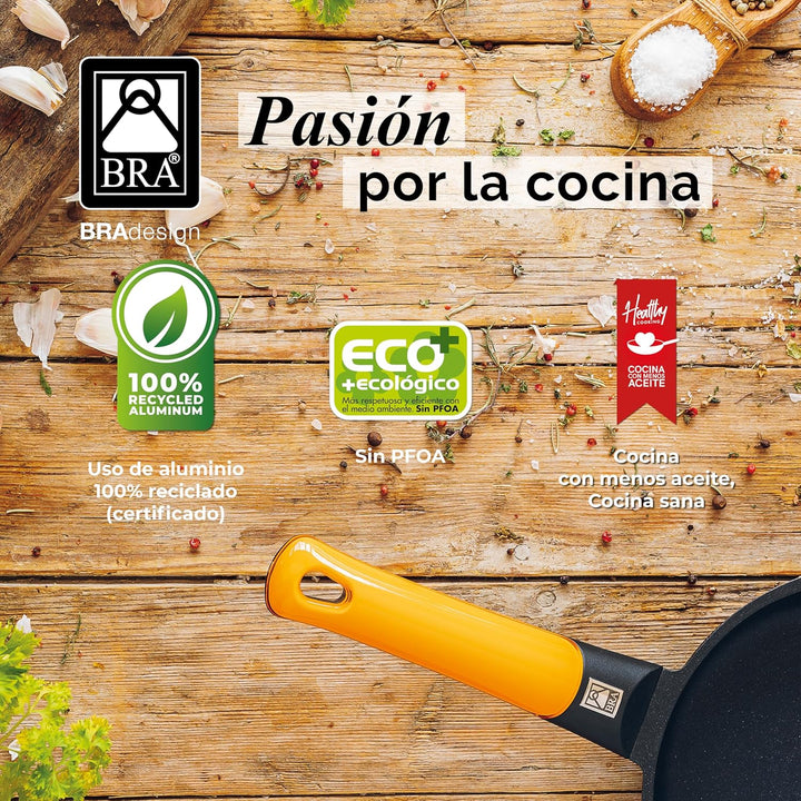 BRA Efficient Orange | Set mit 3 Bratpfannen, Aluminiumguss, mit PFOA-freier dreilagiger Antihaftbes