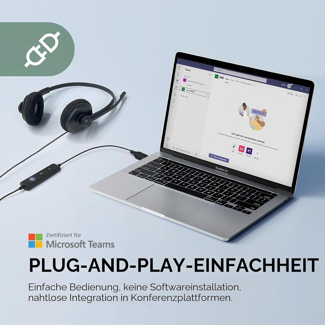 Yealink UH34 USB Wired Headset mit Mikrofon - Stereo-Kopfhörer mit Geräuschunterdrückung, profession