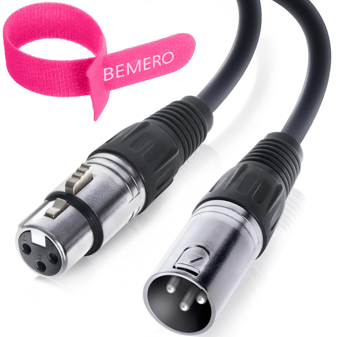 BEMERO DMX-Kabel, Lichtkabel, 3-Pin XLRf auf XLRm, 110 Ohm, 12 m, schwarz, 12 m