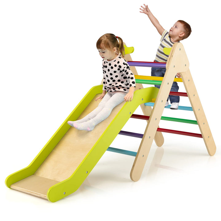 DREAMADE 2 in 1 Kletterdreieck mit Rutschbrett, Indoor Klettergerüst, Holzdreieck Sprossendreieck Kl