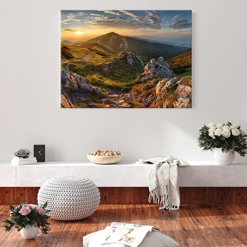 PICANOVA – Bild auf Leinwand Blick auf die Berge vom Gipfel Chleb 100x75cm Leinwandbild – Premium Le