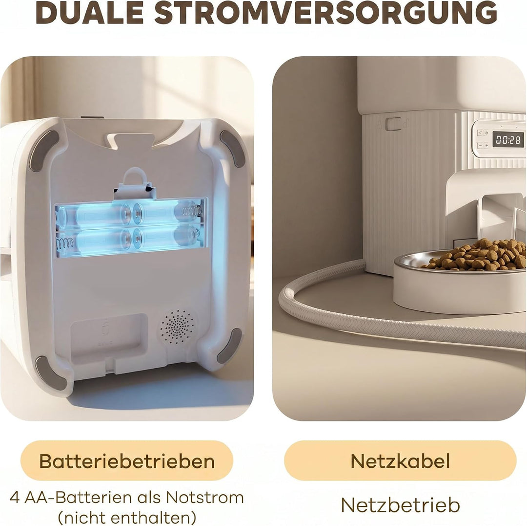 PawHut Futterautomat Katze 4L mit 2 Edelstahlnäpfen für Katze und Hund | Katzenfutter Automat, 1–6 M
