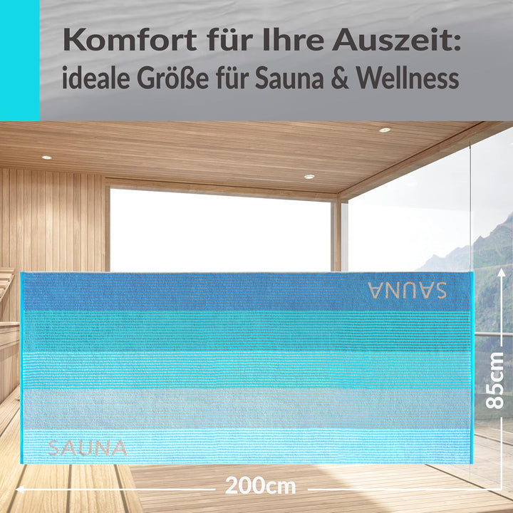 Lashuma Saunatuch Helsinki, Blau - Türkis, Liegetuch für die Sauna, XXL Badetuch, 100% Baumwolle, 85