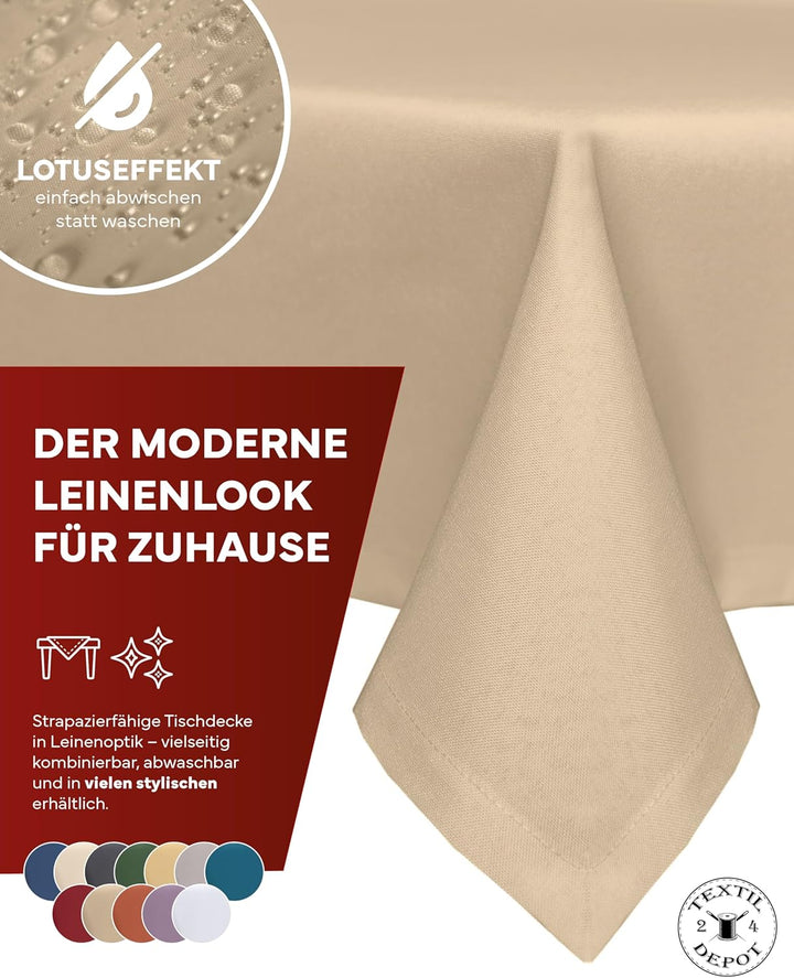 texpot Gartentischdecke 130 x 300 cm in Sand mit Leinen Optik Lotuseffekt Fleckschutz Bügelfrei Tisc