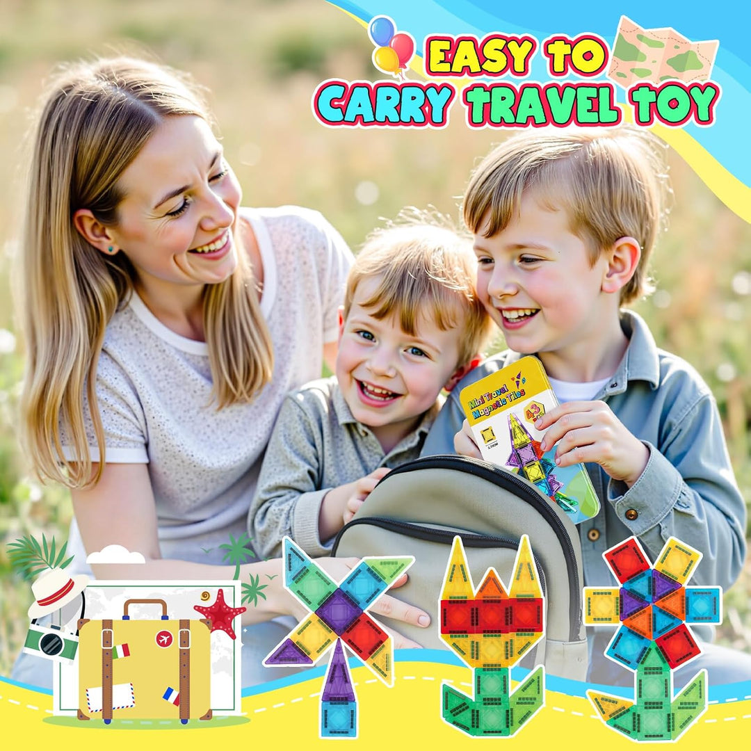 iKidiki Magnetische Bausteine Reiseset-43 Teile, Reisespiele Kinder ab 3 4 5 6 Jahre Spielzeug ab 3-