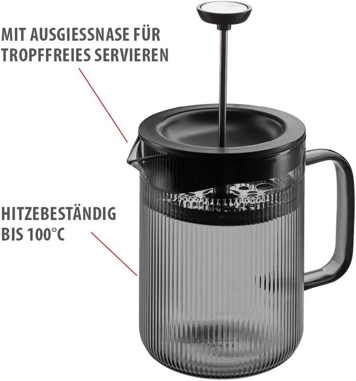 GEFU Kaffeebereiter CRISTIANO 600 ml – French Press aus mundgeblasenem Borosilikatglas in Smoke Grey