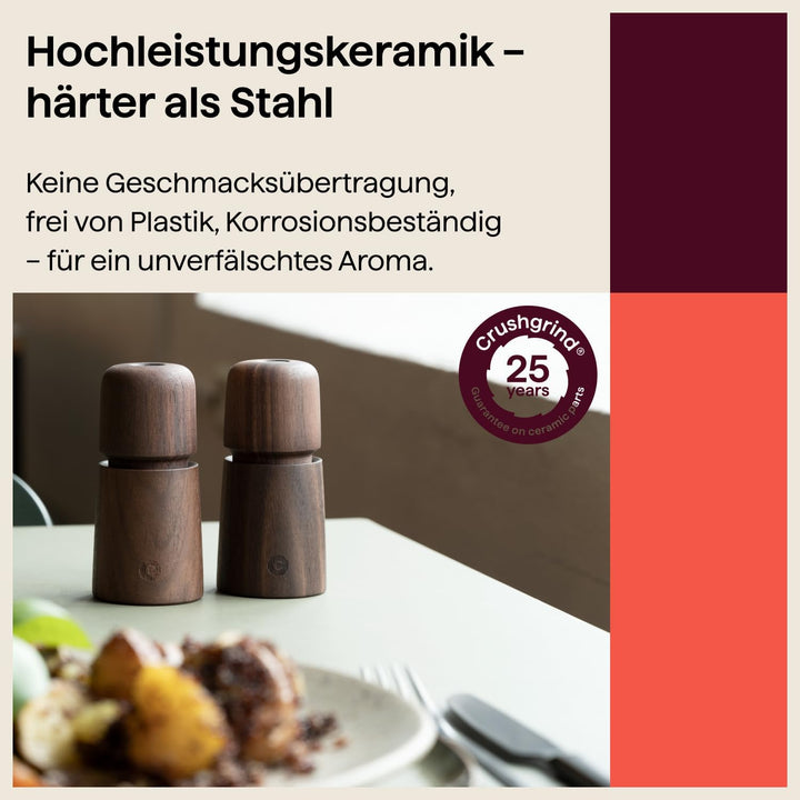 CrushGrind - STOCKHOLM Pepper Mill Walnut 17 cm 168 mm (1er Pack) Black, 168 mm (1er Pack) Black