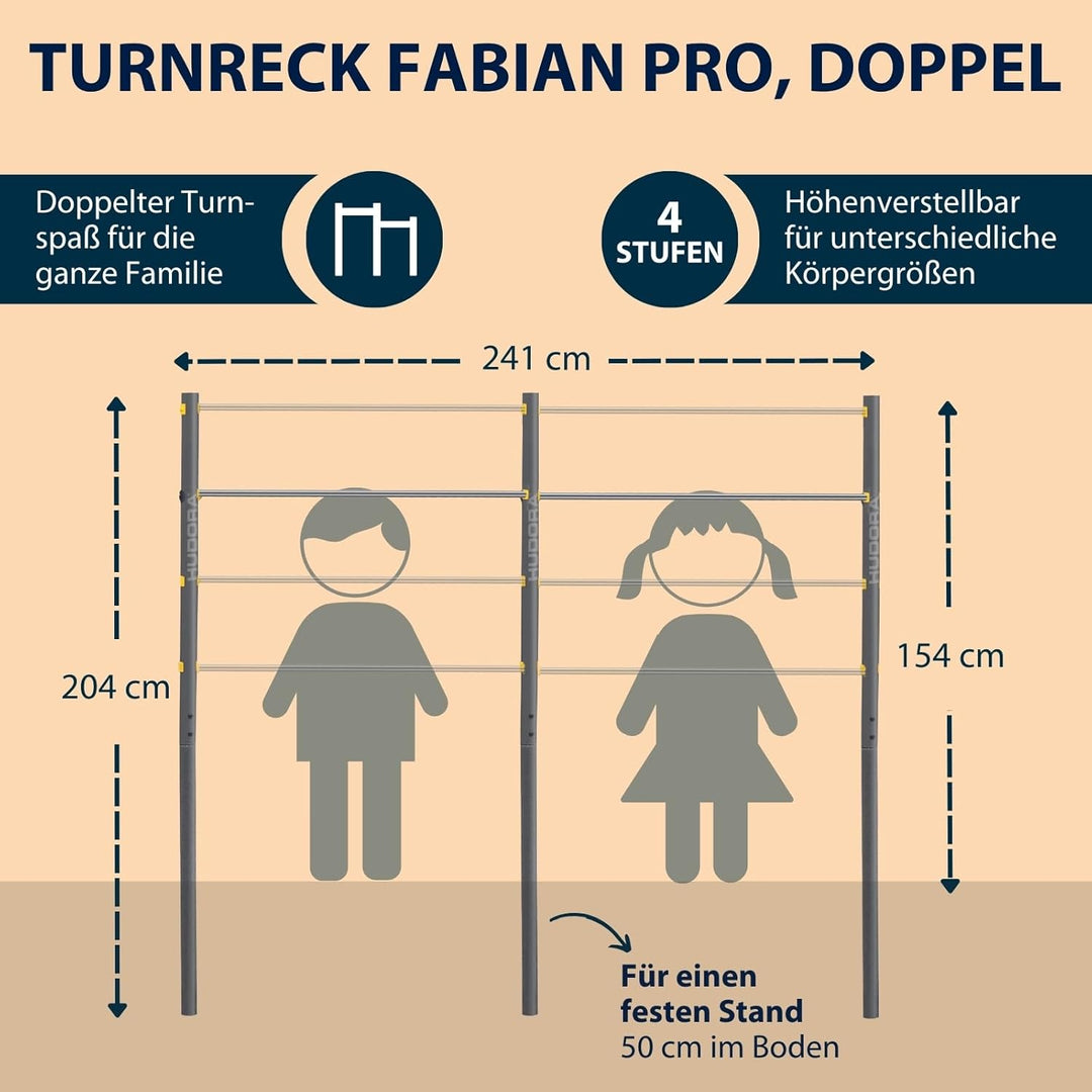 HUDORA Turnreck Fabian Standard/Pro - einfache/doppelte Turnstange für Kinder & Erwachsene - 4-fach