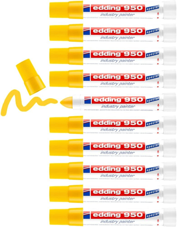 edding 950 Industrie Pastenmarker - gelb - 10 Stifte - Rundspitze 10 mm - Marker zum Beschriften von