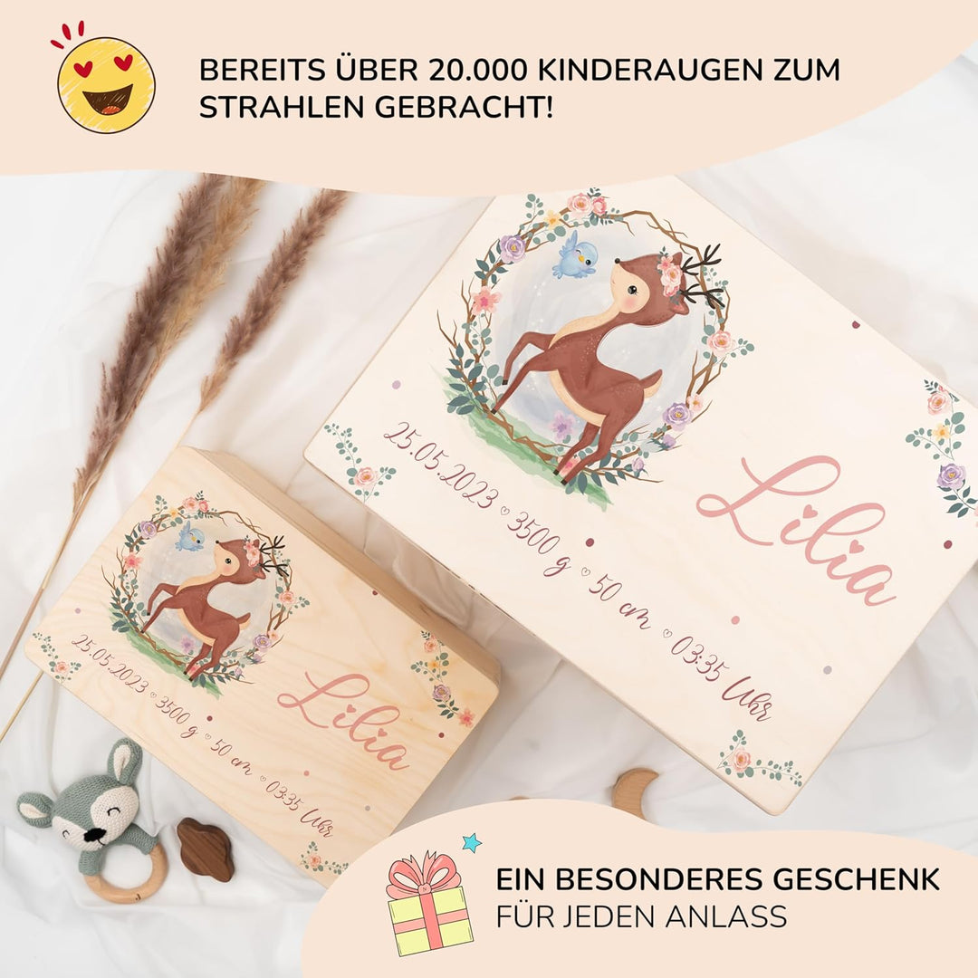 KIDSMOOD - Erinnerungsbox Baby, personalisierte Holzkiste mit Deckel, Ideal zur Aufbewahrung von Eri